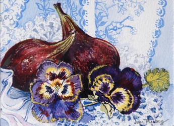To figner med stedmoderblomster, 2002,(wc på håndlavet papir)